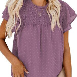 1X - XXL NWTS Dokotoo Womens Crewneck Lace Crochet Pom Pom Flowy Short Sleeve